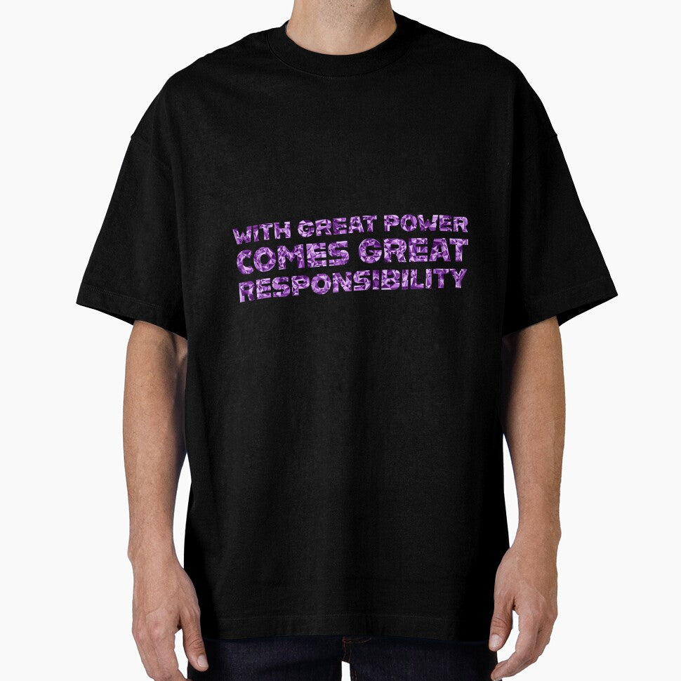"With Great Power Comes Great Responsibilty" Inspirational Quote Purple Triangular Mosaic Design