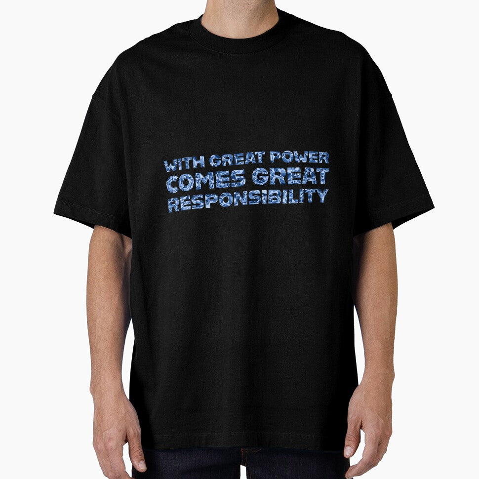 "With Great Power Comes Great Responsibilty" Inspirational Quote Blue Triangular Mosaic Design
