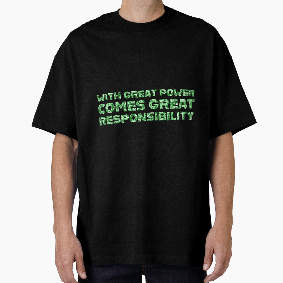 "With Great Power Comes Great Responsibilty" Inspirational Quote Green Triangular Mosaic Design