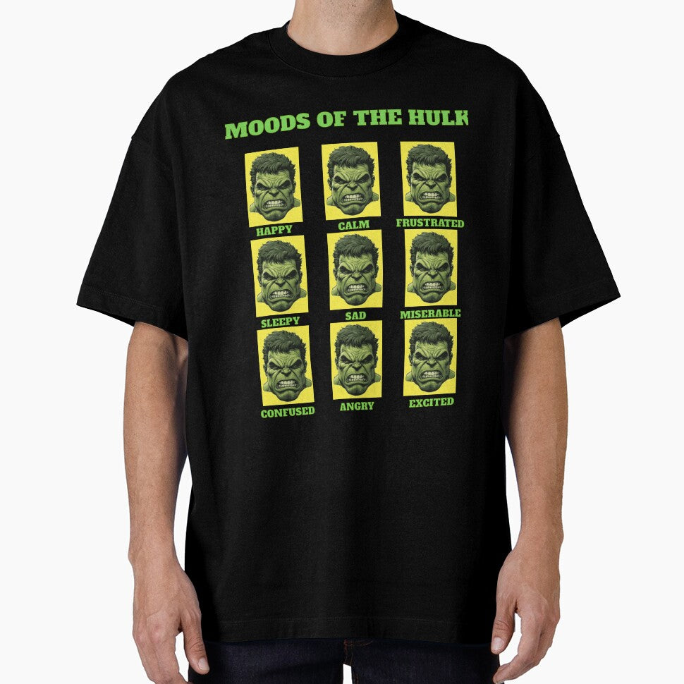The Many Moods of the Hulk Funny Angry Superhero Mood Chart Parody Shirt