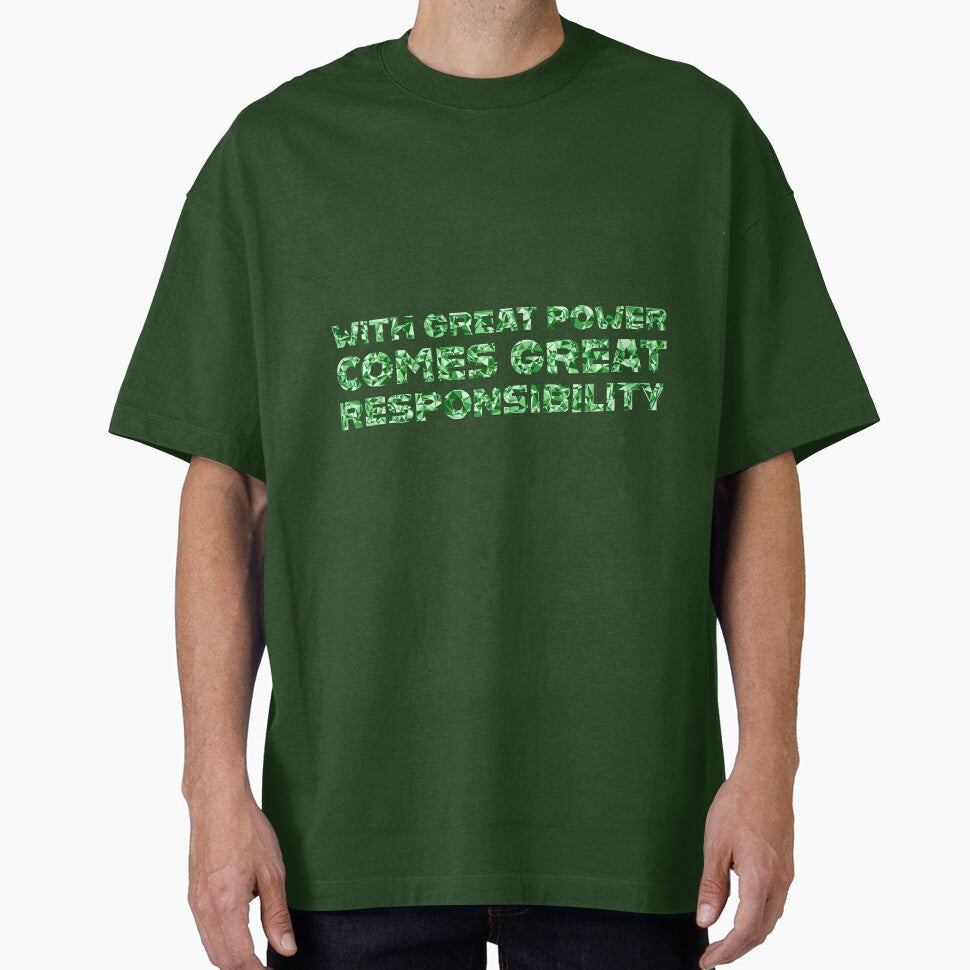 "With Great Power Comes Great Responsibilty" Inspirational Quote Green Triangular Mosaic Design