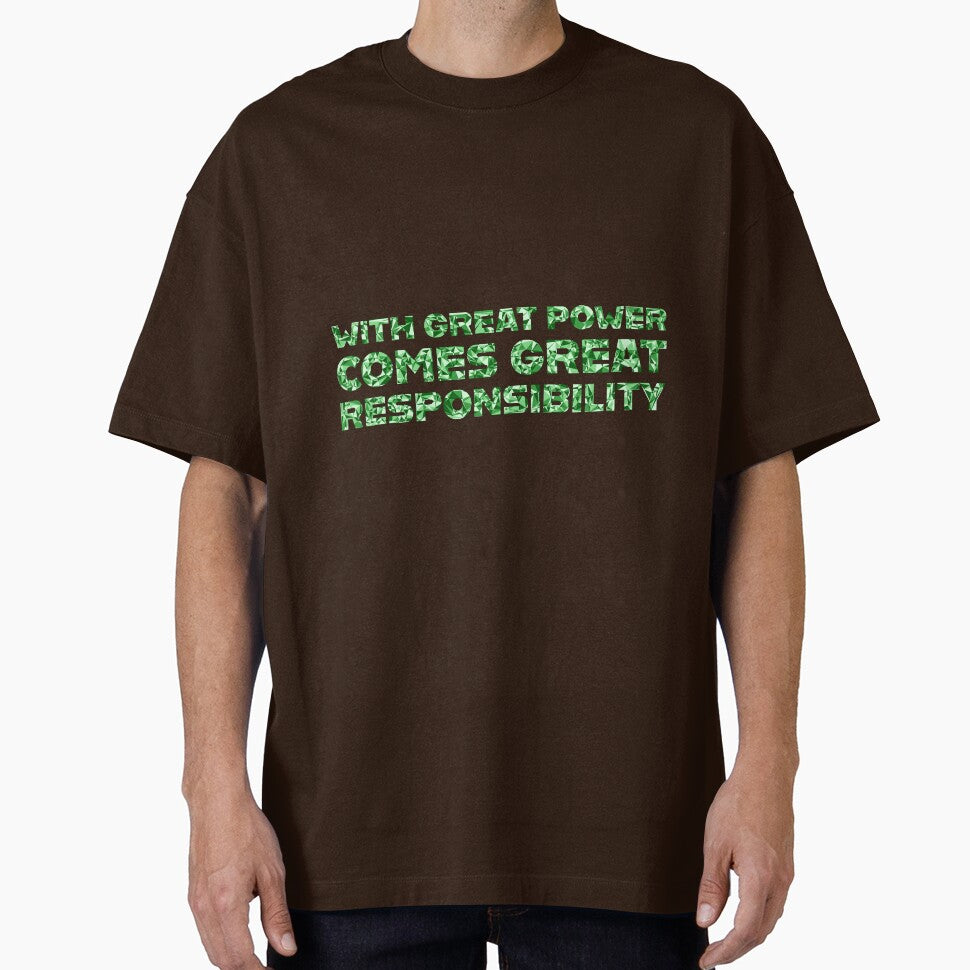 "With Great Power Comes Great Responsibilty" Inspirational Quote Green Triangular Mosaic Design