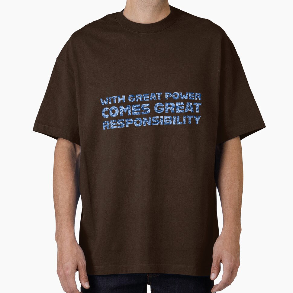 "With Great Power Comes Great Responsibilty" Inspirational Quote Blue Triangular Mosaic Design