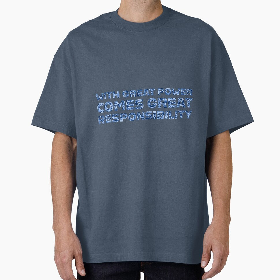 "With Great Power Comes Great Responsibilty" Inspirational Quote Blue Triangular Mosaic Design