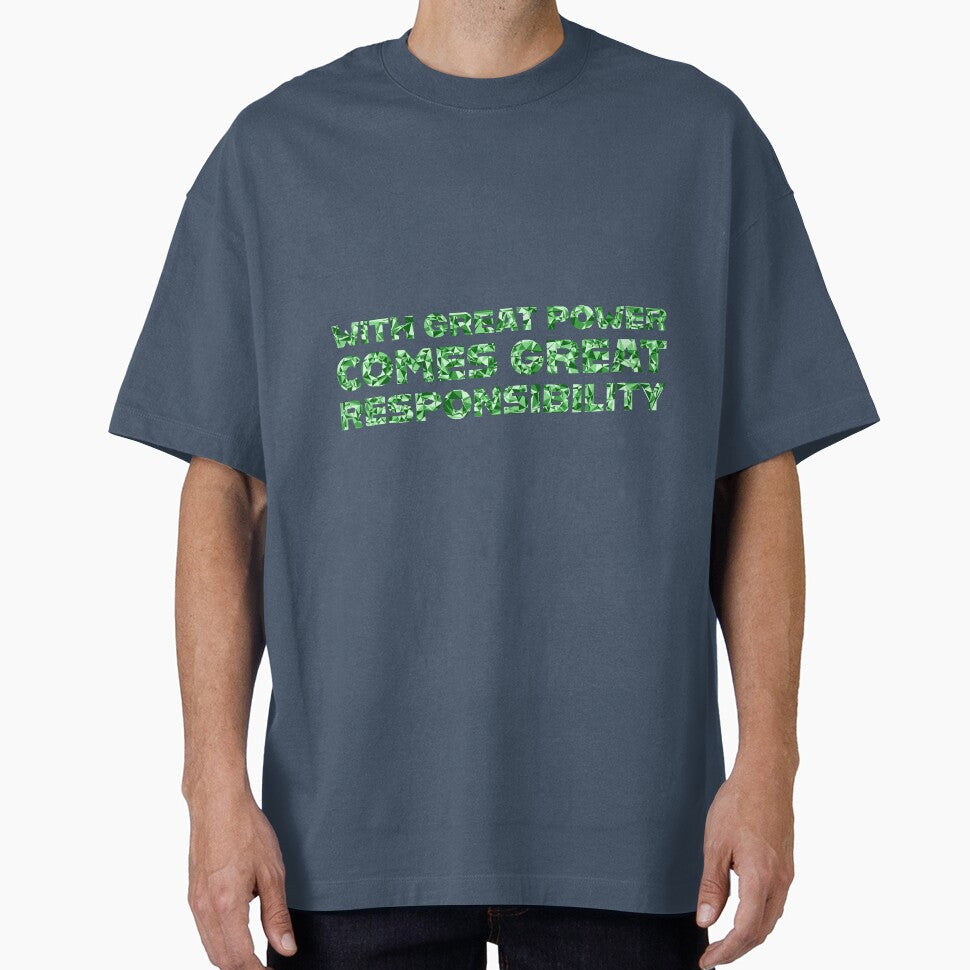 "With Great Power Comes Great Responsibilty" Inspirational Quote Green Triangular Mosaic Design