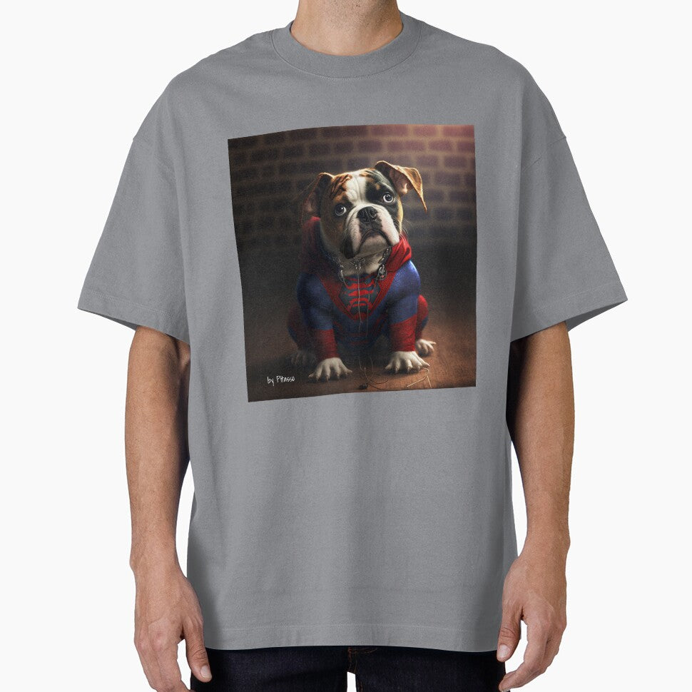 Cute dog wearing a spiderman costume - bulldog spiderman