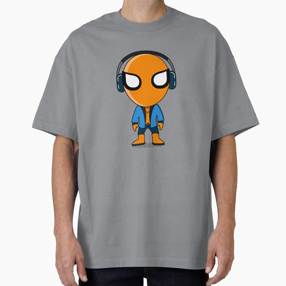 Cute Orange Superhero DJ Mascot Sticker | Chibi Music Lover Cartoon Character