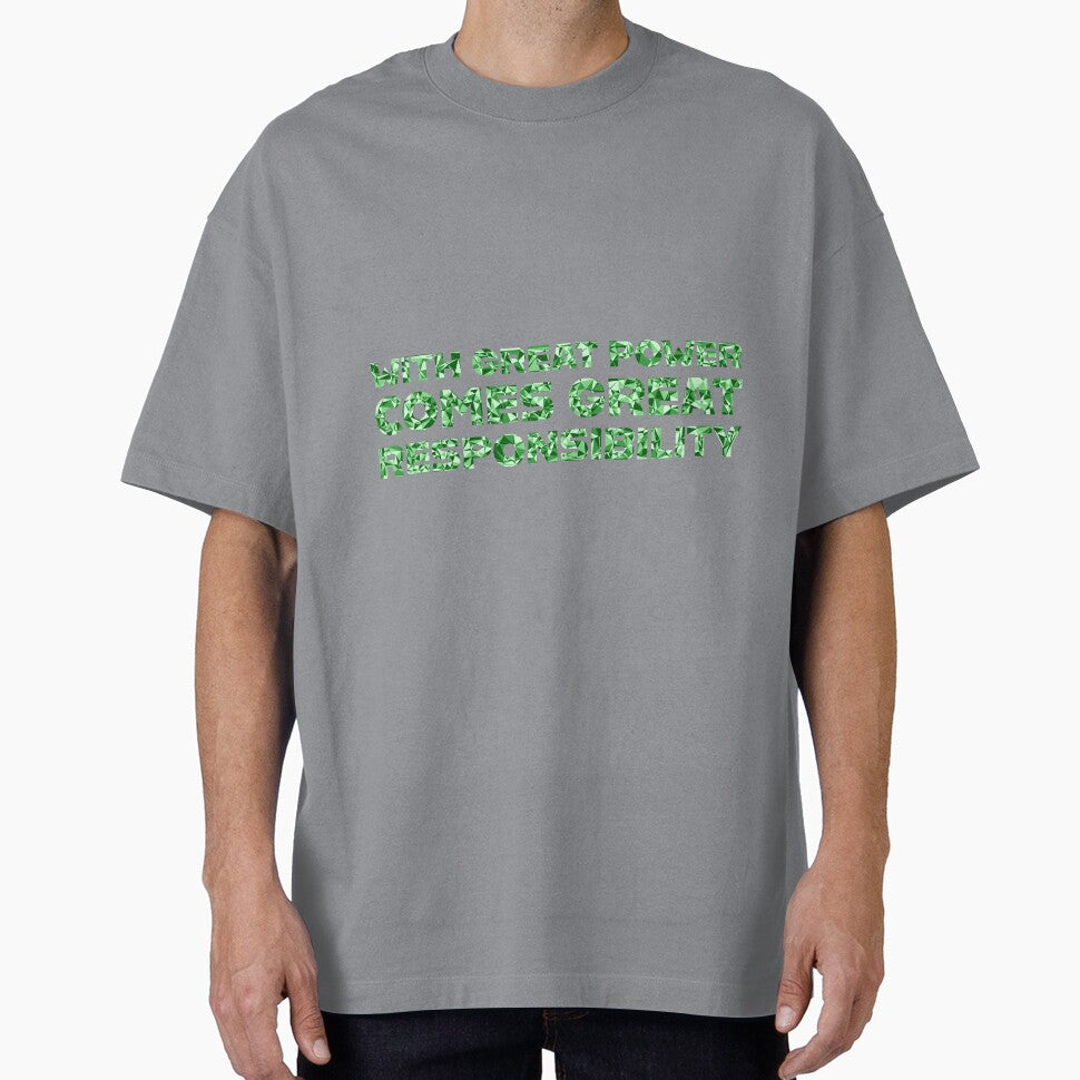 "With Great Power Comes Great Responsibilty" Inspirational Quote Green Triangular Mosaic Design