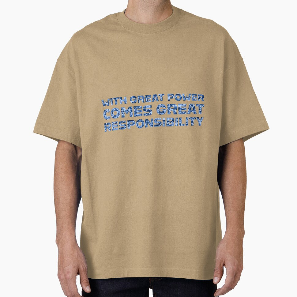 "With Great Power Comes Great Responsibilty" Inspirational Quote Blue Triangular Mosaic Design