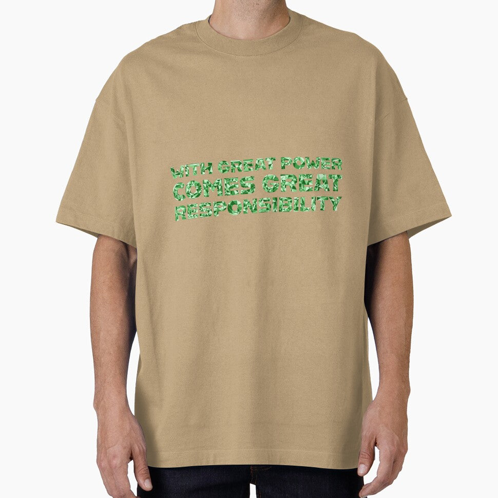 "With Great Power Comes Great Responsibilty" Inspirational Quote Green Triangular Mosaic Design