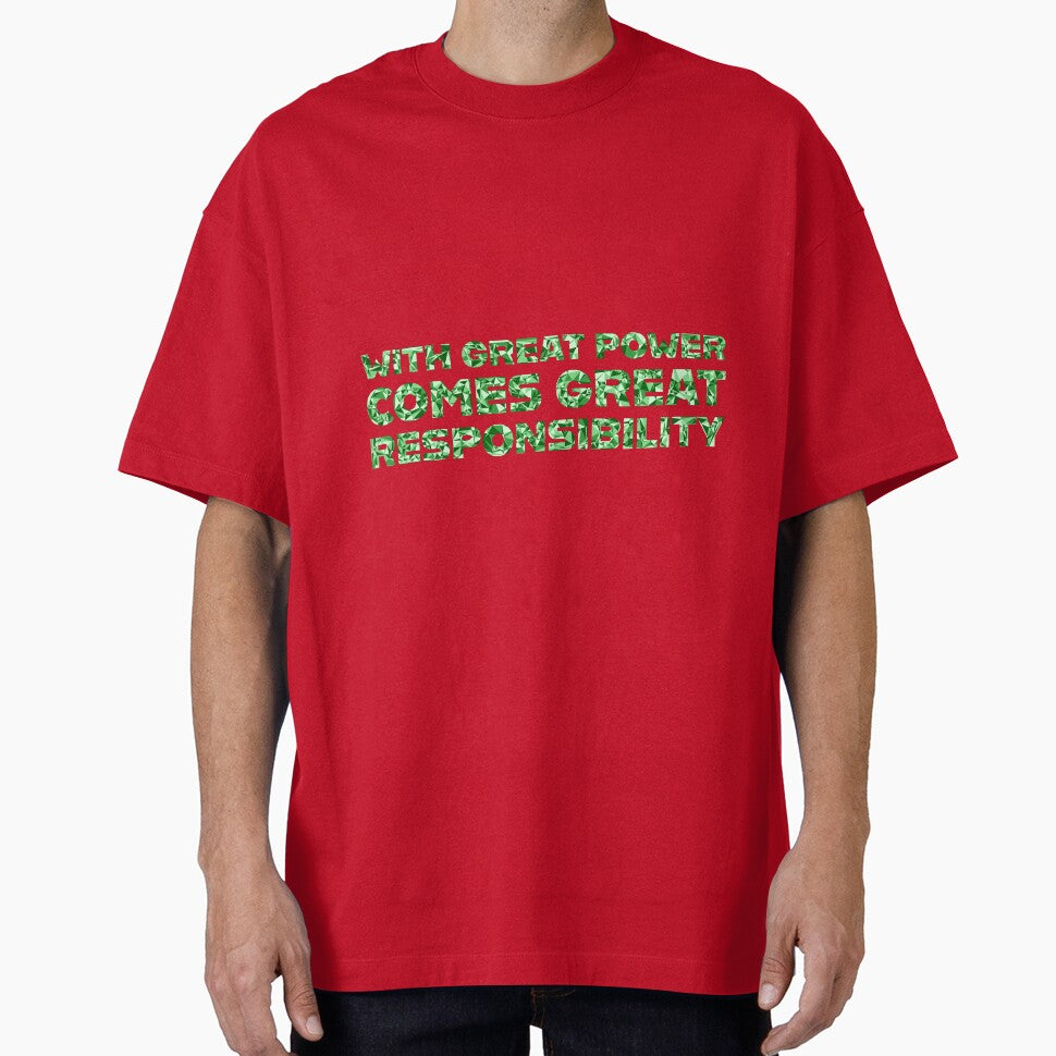 "With Great Power Comes Great Responsibilty" Inspirational Quote Green Triangular Mosaic Design