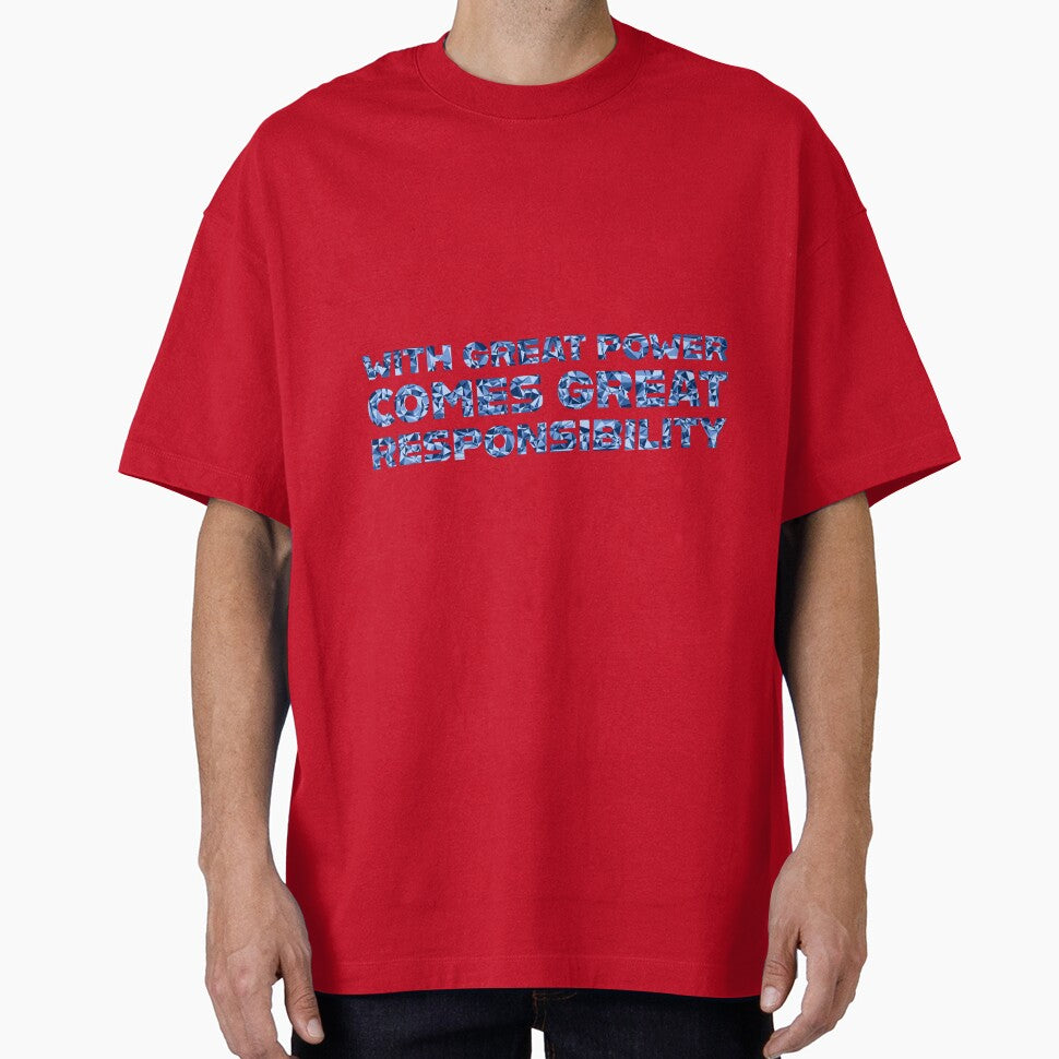 "With Great Power Comes Great Responsibilty" Inspirational Quote Blue Triangular Mosaic Design