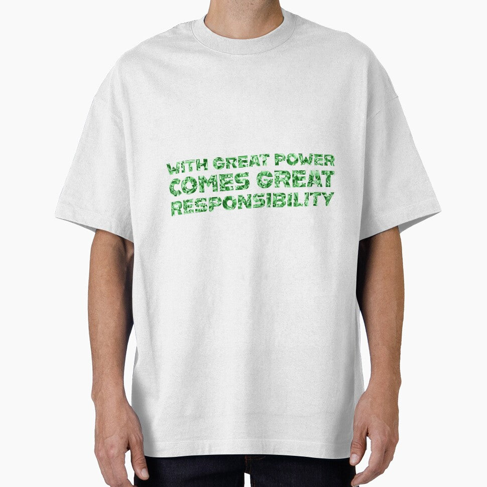 "With Great Power Comes Great Responsibilty" Inspirational Quote Green Triangular Mosaic Design