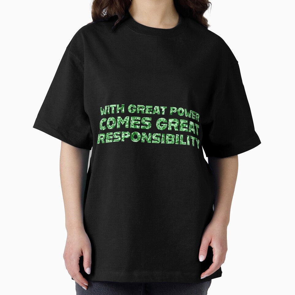 "With Great Power Comes Great Responsibilty" Inspirational Quote Green Triangular Mosaic Design