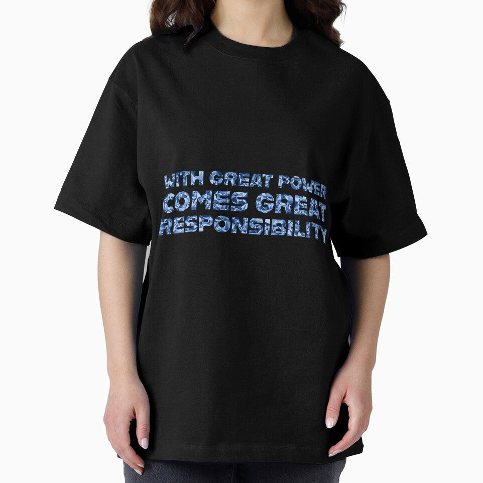 "With Great Power Comes Great Responsibilty" Inspirational Quote Blue Triangular Mosaic Design