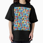 A Fun and Colorful Pattern Featuring Iconic Superheroe Spiderman and Action Phrases in Bright Comic Book Style