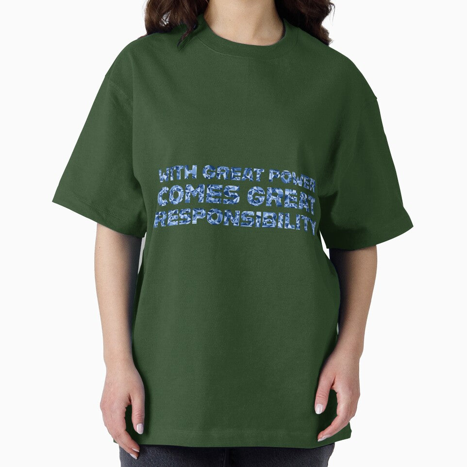 "With Great Power Comes Great Responsibilty" Inspirational Quote Blue Triangular Mosaic Design