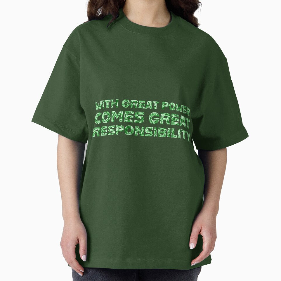 "With Great Power Comes Great Responsibilty" Inspirational Quote Green Triangular Mosaic Design