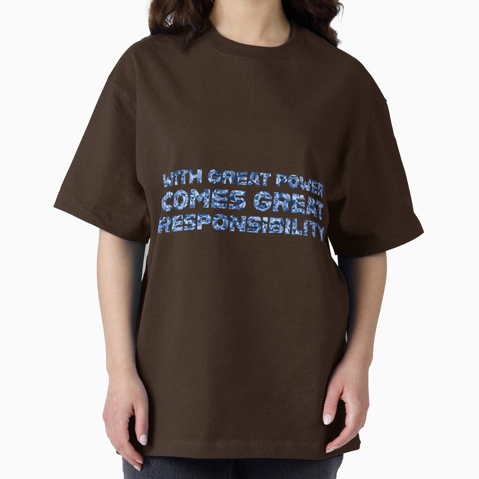"With Great Power Comes Great Responsibilty" Inspirational Quote Blue Triangular Mosaic Design