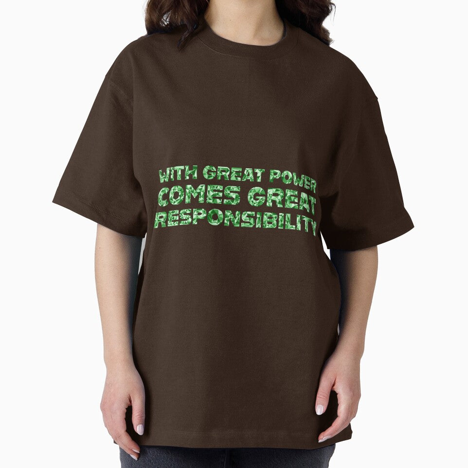 "With Great Power Comes Great Responsibilty" Inspirational Quote Green Triangular Mosaic Design