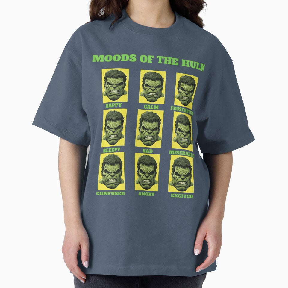 The Many Moods of the Hulk Funny Angry Superhero Mood Chart Parody Shirt