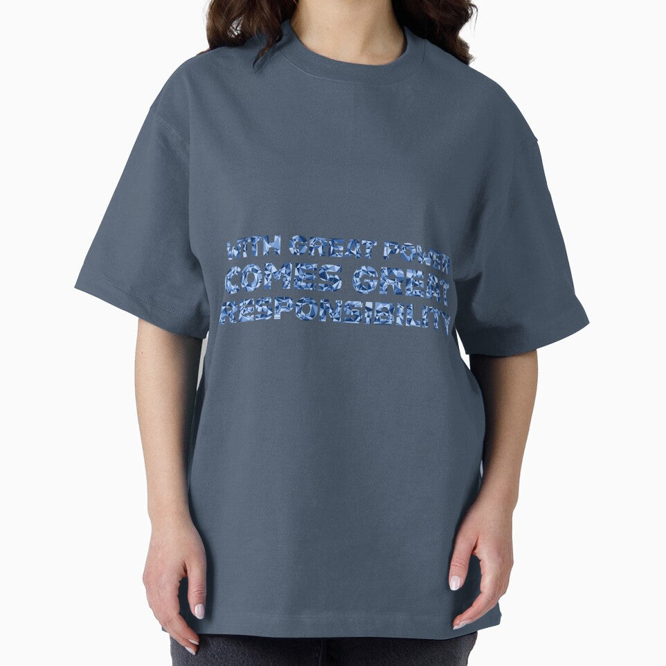 "With Great Power Comes Great Responsibilty" Inspirational Quote Blue Triangular Mosaic Design