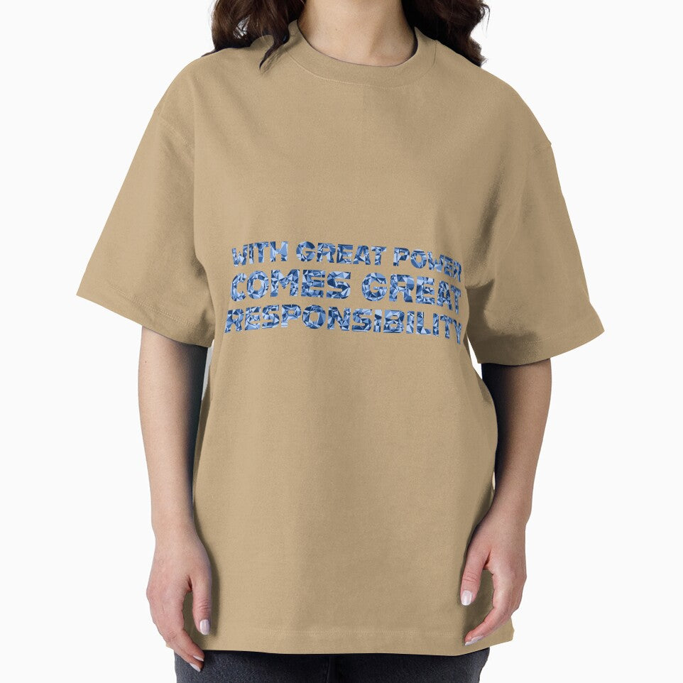 "With Great Power Comes Great Responsibilty" Inspirational Quote Blue Triangular Mosaic Design