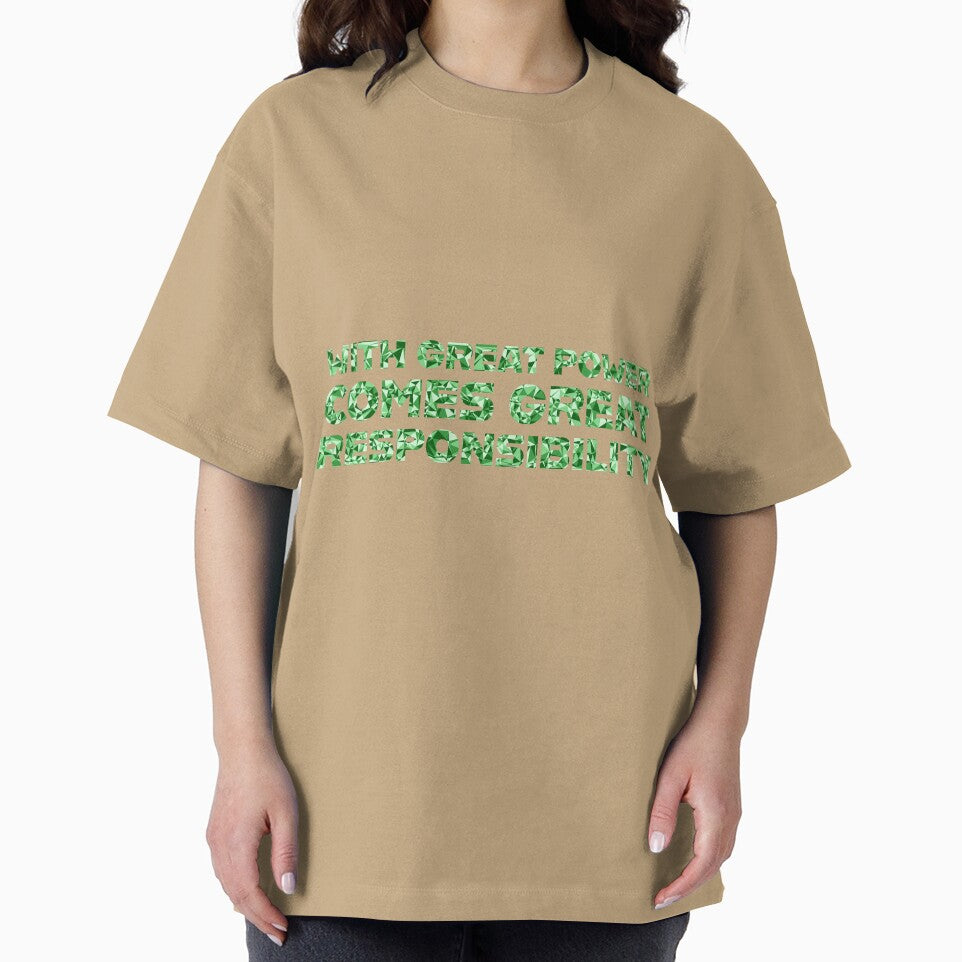 "With Great Power Comes Great Responsibilty" Inspirational Quote Green Triangular Mosaic Design