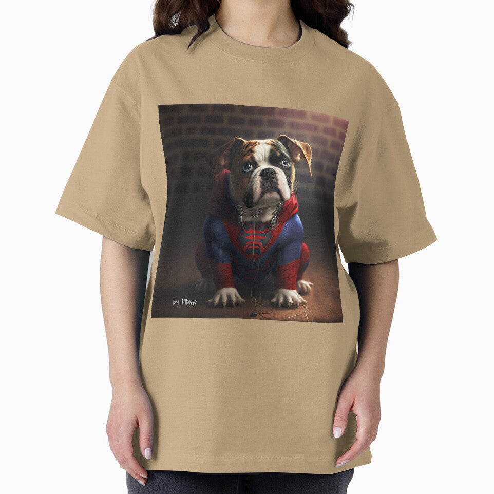 Cute dog wearing a spiderman costume - bulldog spiderman
