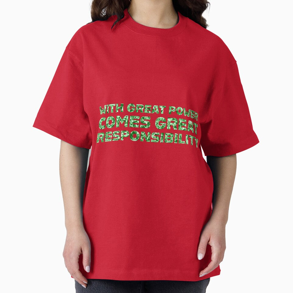 "With Great Power Comes Great Responsibilty" Inspirational Quote Green Triangular Mosaic Design