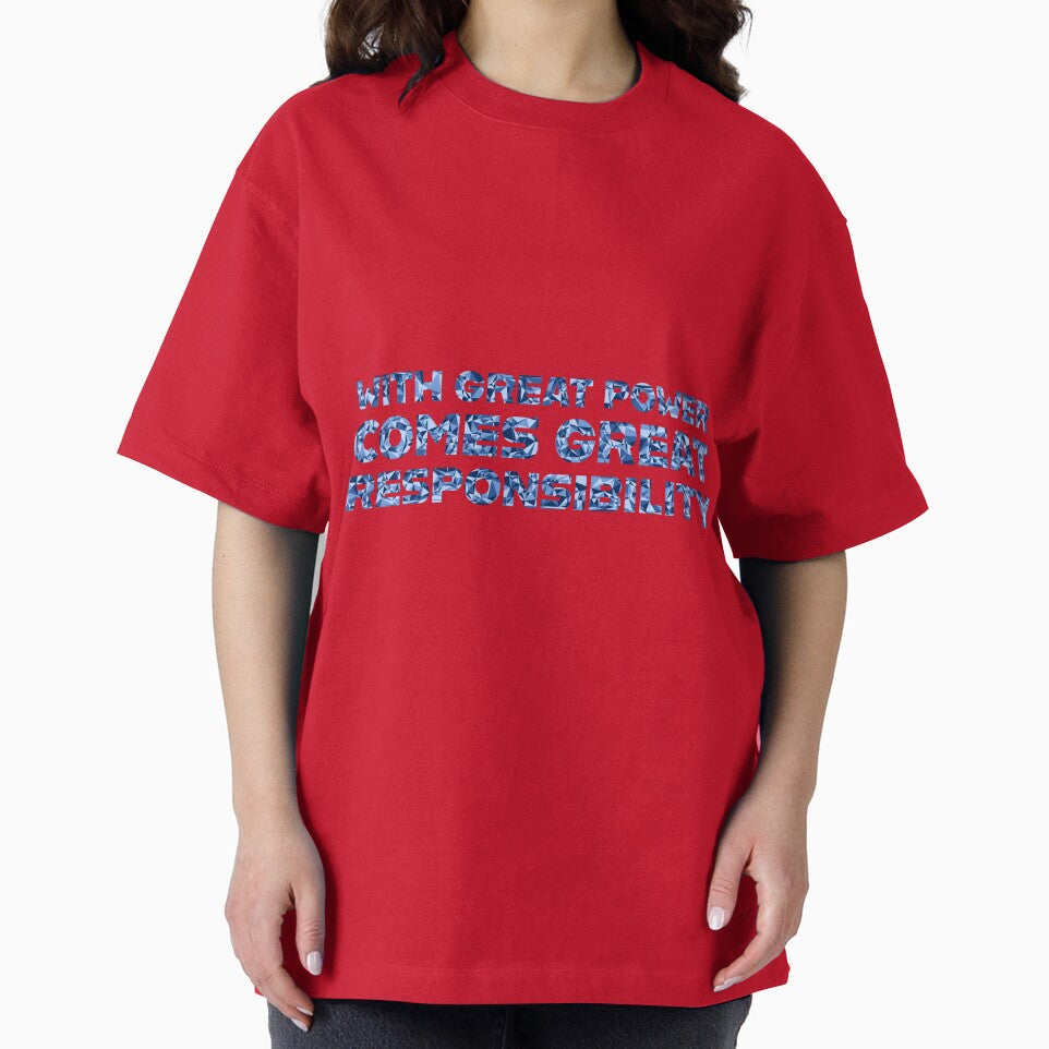 "With Great Power Comes Great Responsibilty" Inspirational Quote Blue Triangular Mosaic Design