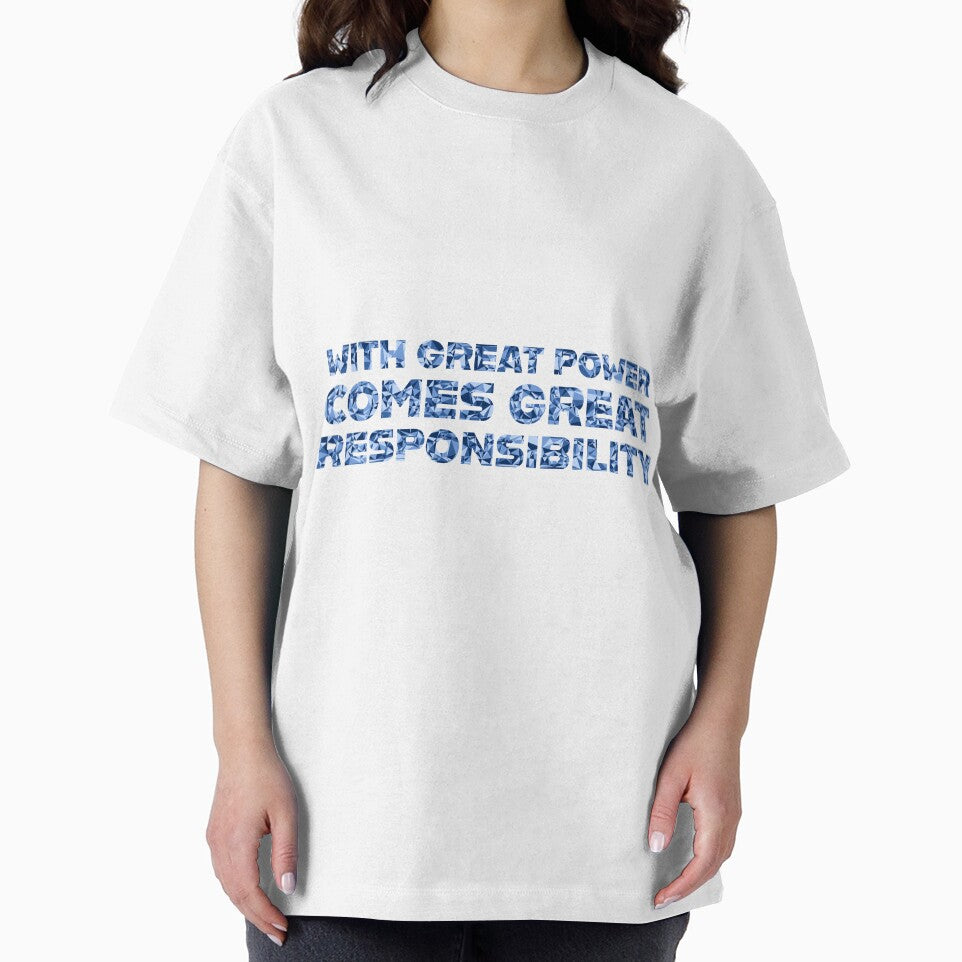 "With Great Power Comes Great Responsibilty" Inspirational Quote Blue Triangular Mosaic Design