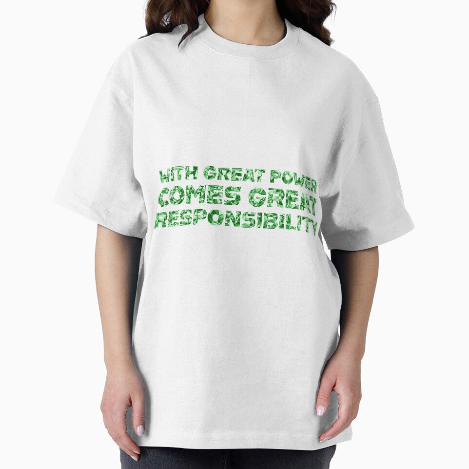 "With Great Power Comes Great Responsibilty" Inspirational Quote Green Triangular Mosaic Design