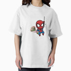 Cute Chibi Spider-Man Holding a Pink Tulip Bouquet